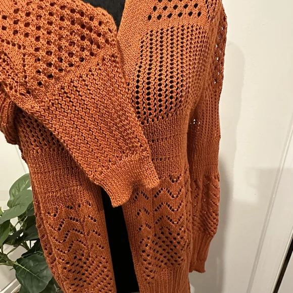 Philosophy Maxi Knit Orange Cardigan Size L Slit Hem - Picture 4 of 12